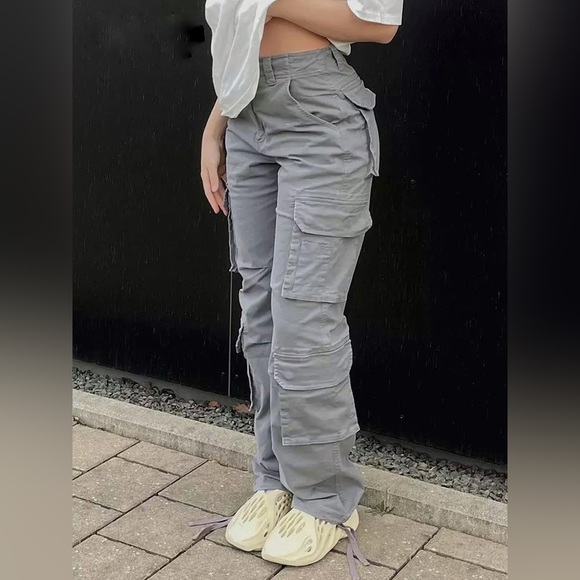 NWT Grey cargo pants wide leg with side pockets XS S M L - Picture 4 of 14